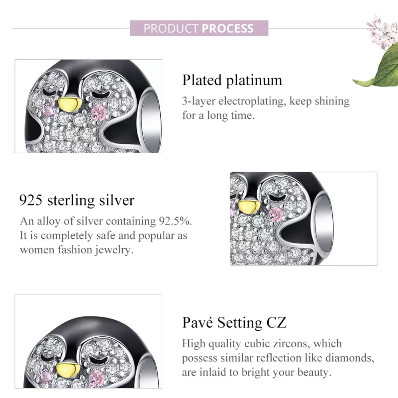 (imagen para) Charm de pingüino estilo Pandora de dos tonos bicolor - BSC126 - Ver 7