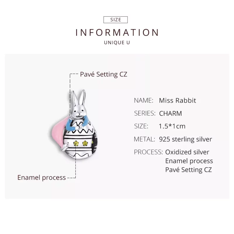 (imagen para) Charm de Plata al Estilo de Pandora con Conejita Miss - SCC1754 - Ver 8