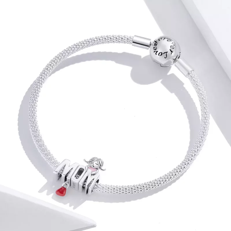 (imagen para) Charm de plata al estilo Pandora con el mensaje "Amor Mamá" - SCC1461 - Ver 2