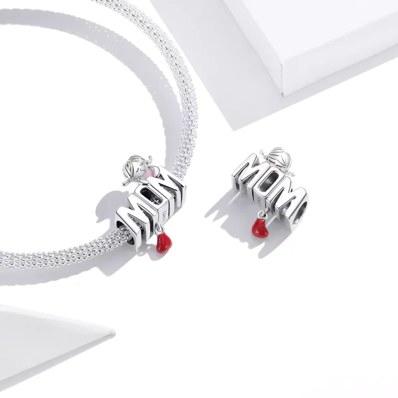 (imagen para) Charm de plata al estilo Pandora con el mensaje "Amor Mamá" - SCC1461 - Ver 3