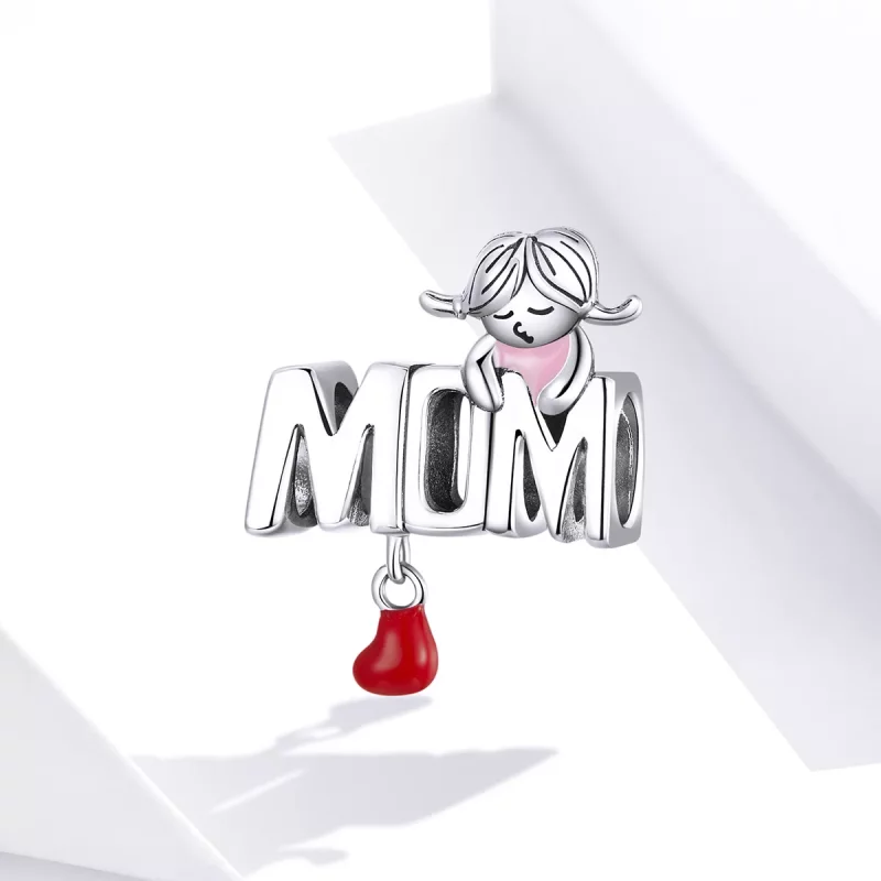 (imagen para) Charm de plata al estilo Pandora con el mensaje "Amor Mamá" - SCC1461 - Ver 4