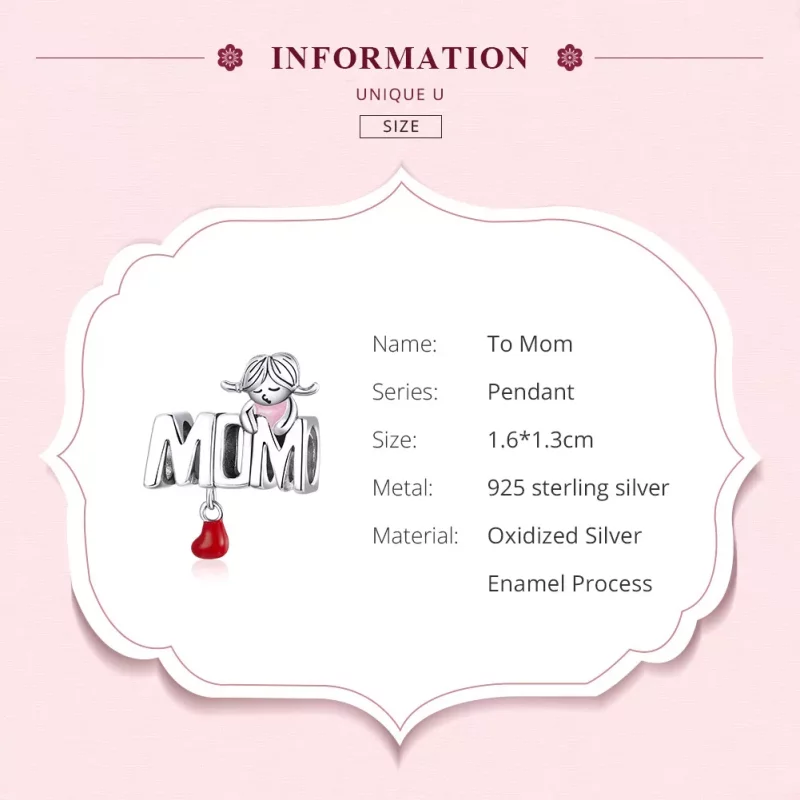 (imagen para) Charm de plata al estilo Pandora con el mensaje "Amor Mamá" - SCC1461 - Ver 6