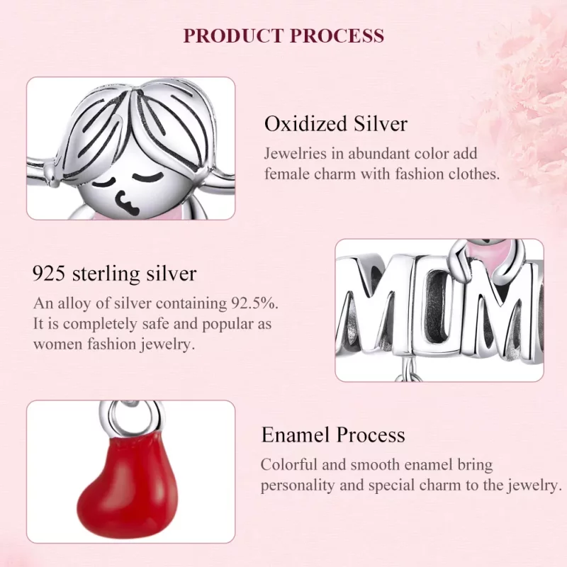 (imagen para) Charm de plata al estilo Pandora con el mensaje "Amor Mamá" - SCC1461 - Ver 7