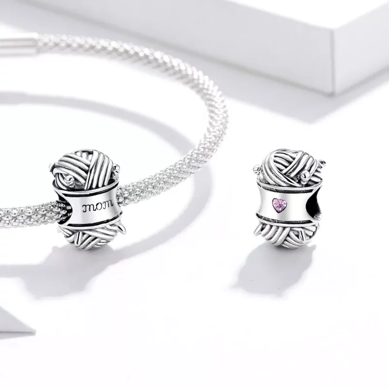 (imagen para) Charm de Plata con Bola de Hilo al Estilo Pandora - SCC1654 - Ver 4