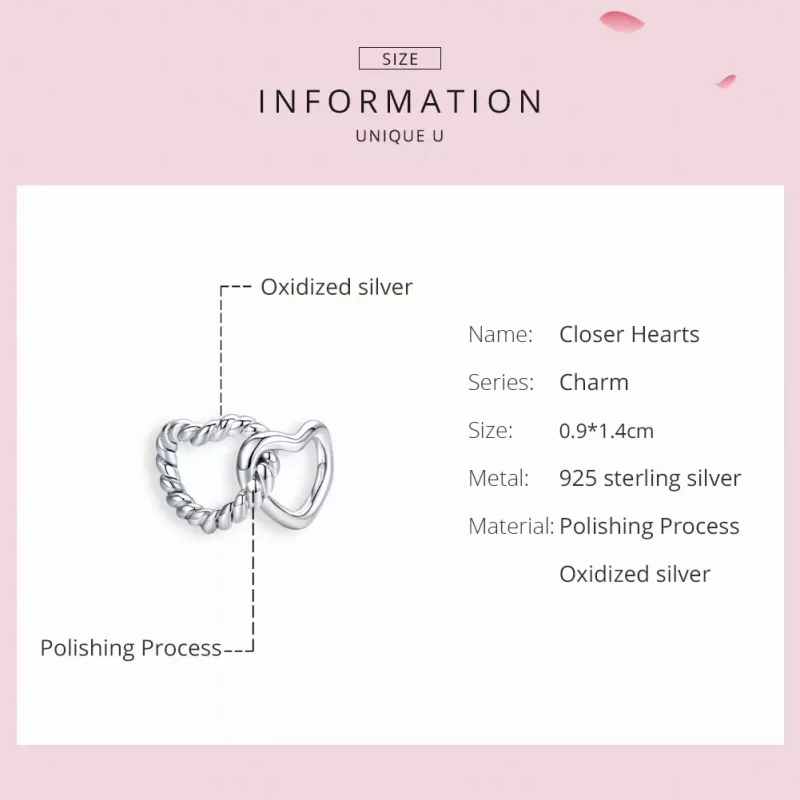 (imagen para) Charm de Plata con Corazones Entrelazados al Estilo de Pandora - SCC1563 - Ver 6