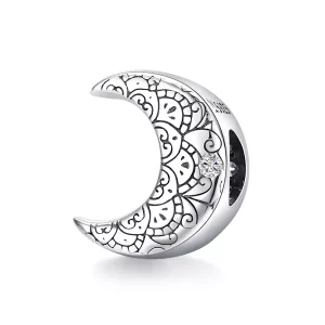 (imagen para) Charm de Plata con Diseño de Enredadera y Luna al Estilo Pandora - SCC1604