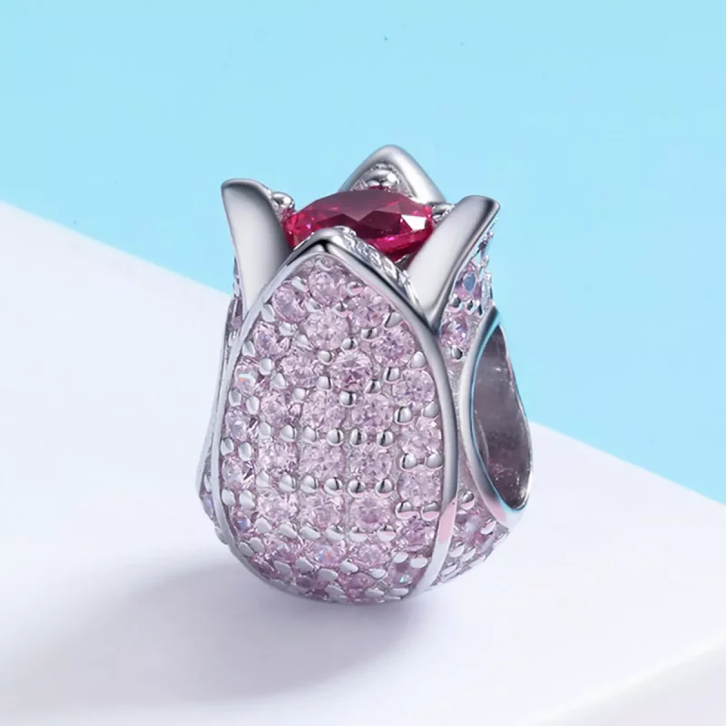 (imagen para) Charm de plata con diseño de tulipán al estilo de Pandora - SCC569 - Ver 4