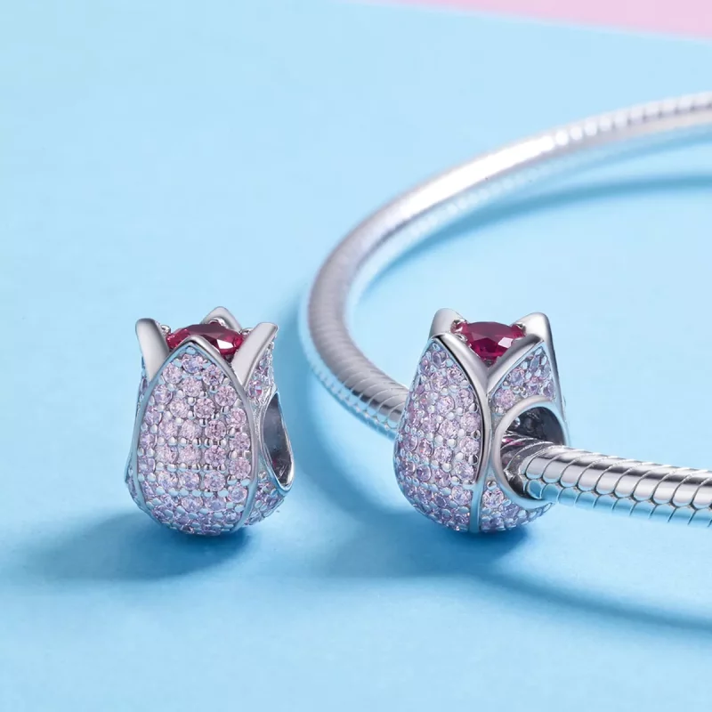 (imagen para) Charm de plata con diseño de tulipán al estilo de Pandora - SCC569 - Ver 5