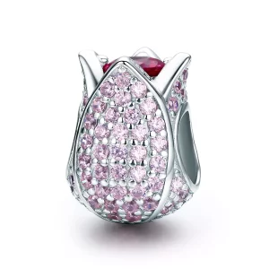 Charm de plata con diseño de tulipán al estilo de Pandora - SCC569 (imagen para) Charm de plata con diseño de tulipán al estilo de Pandora - SCC569