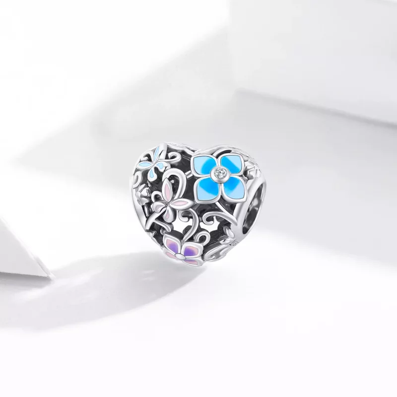 (imagen para) Charm de plata con estilo Pandora con flores y mariposas - SCC1836 - Ver 2