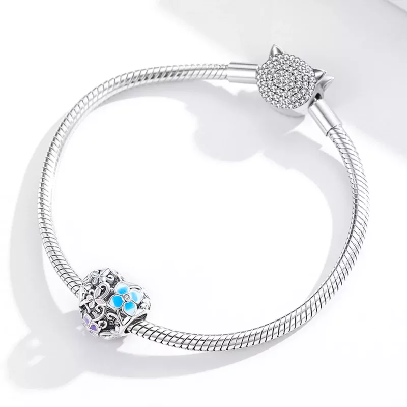 (imagen para) Charm de plata con estilo Pandora con flores y mariposas - SCC1836 - Ver 3