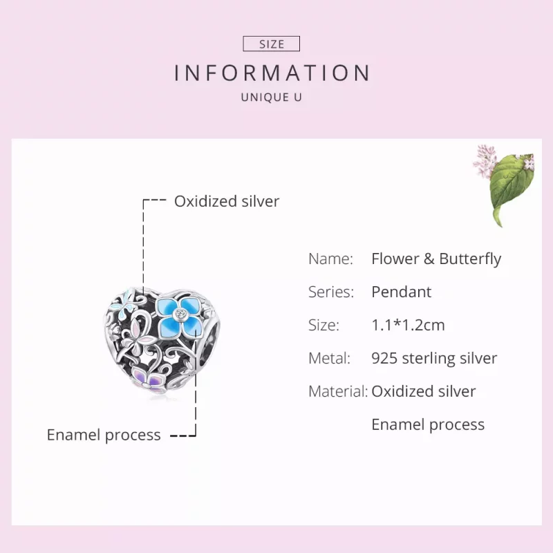 (imagen para) Charm de plata con estilo Pandora con flores y mariposas - SCC1836 - Ver 5