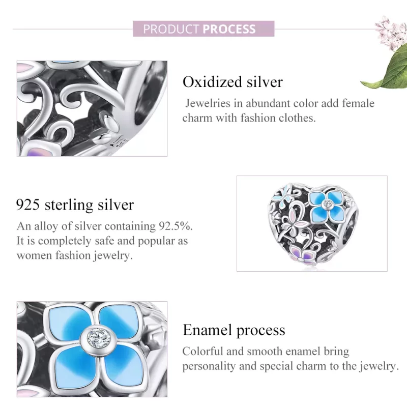 (imagen para) Charm de plata con estilo Pandora con flores y mariposas - SCC1836 - Ver 6