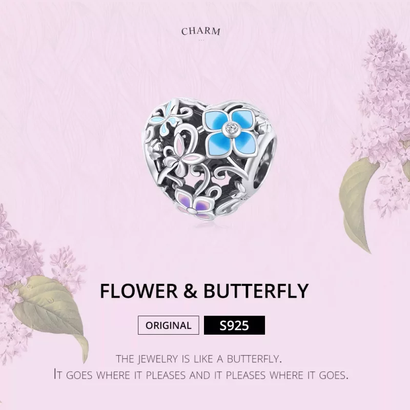 (imagen para) Charm de plata con estilo Pandora con flores y mariposas - SCC1836 - Ver 7