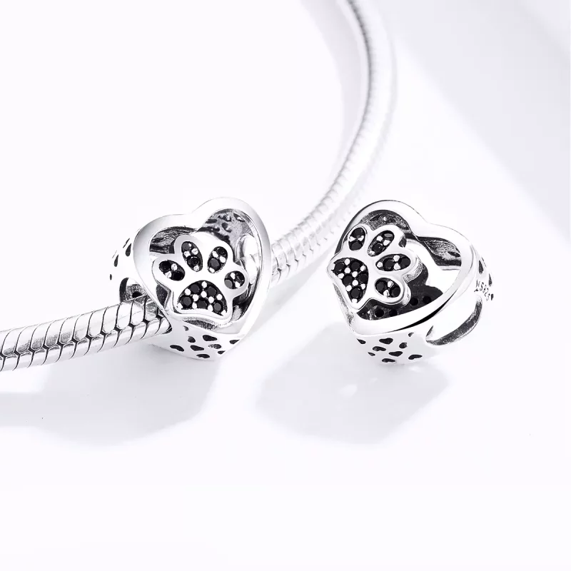 (imagen para) Charm de plata con estilo Pandora con huella de pata de mascotas - SCC1191-Bk - Ver 3