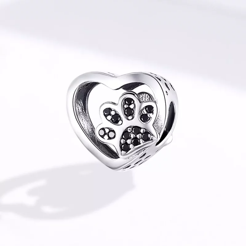 (imagen para) Charm de plata con estilo Pandora con huella de pata de mascotas - SCC1191-Bk - Ver 4