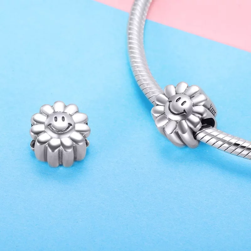 (imagen para) Charm de plata con estilo Pandora con un sol sonriente - SCC901 - Ver 4