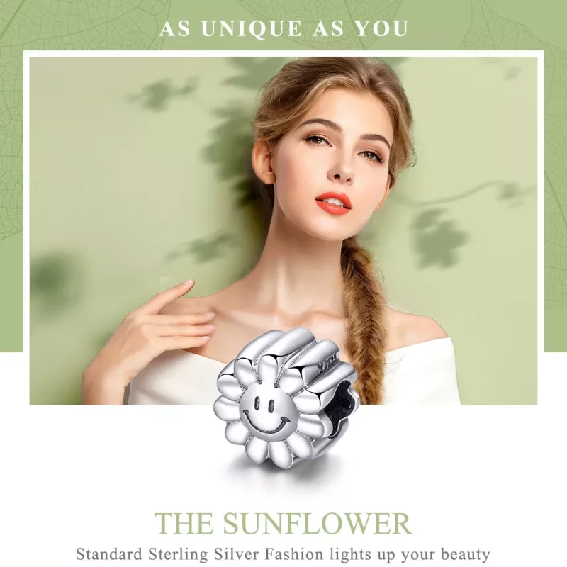 (imagen para) Charm de plata con estilo Pandora con un sol sonriente - SCC901 - Ver 6