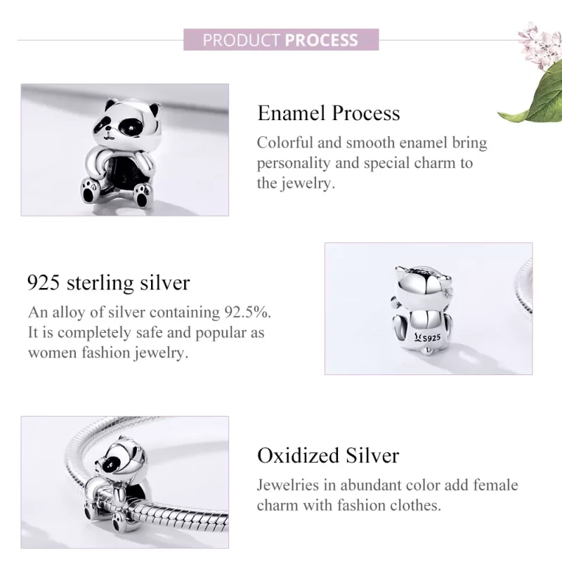 (imagen para) Charm de plata con estilo Pandora de Panda - SCC1175 - Ver 4