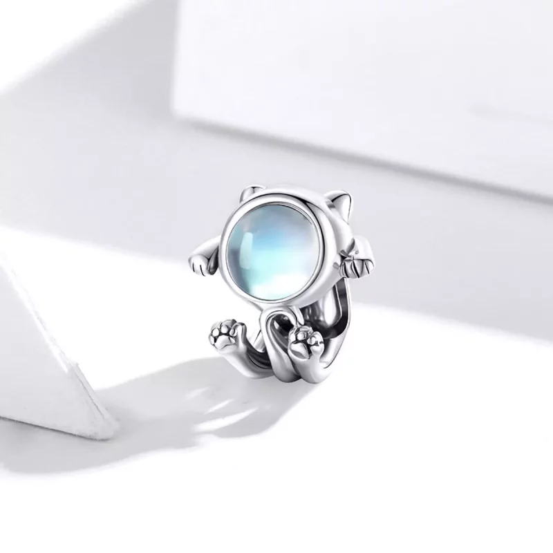 (imagen para) Charm de plata con estilo Pandora inspirado en gato espacial - SCC1697 - Ver 2