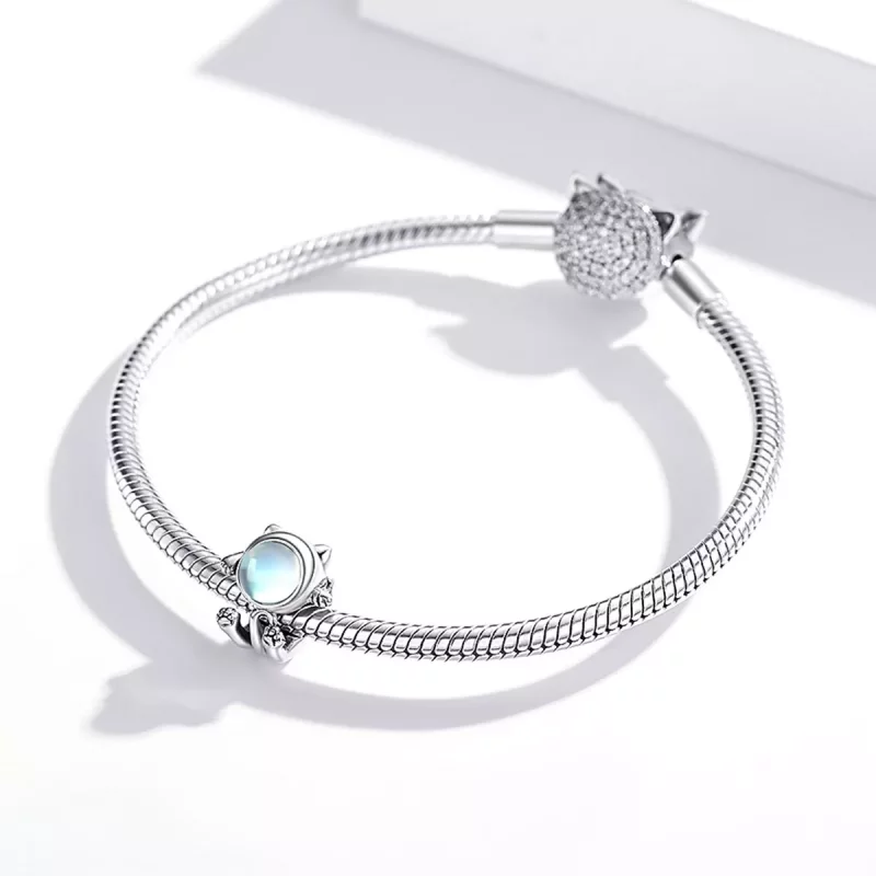 (imagen para) Charm de plata con estilo Pandora inspirado en gato espacial - SCC1697 - Ver 3