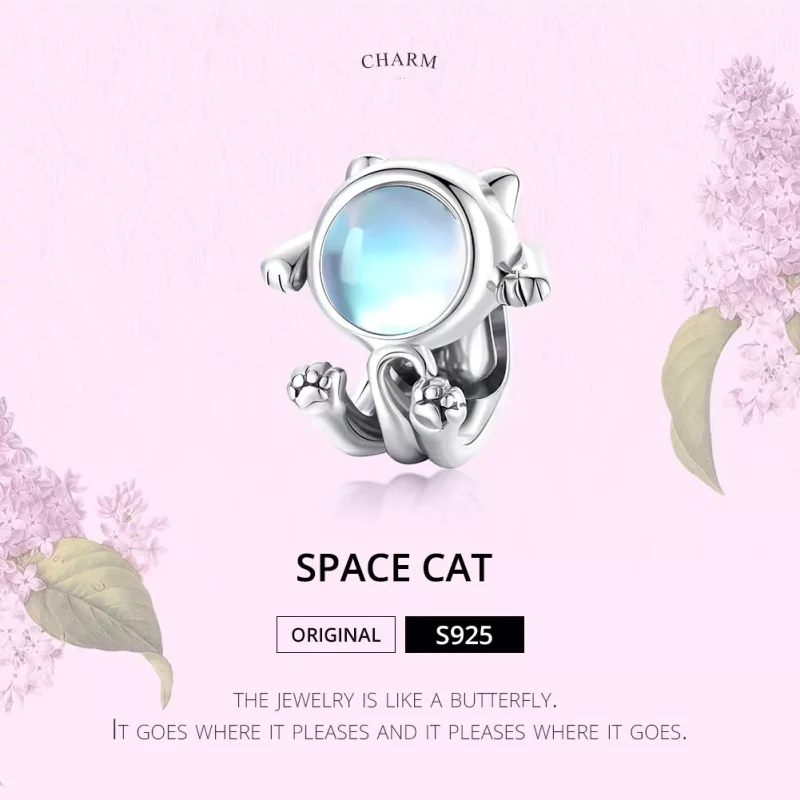 (imagen para) Charm de plata con estilo Pandora inspirado en gato espacial - SCC1697 - Ver 6