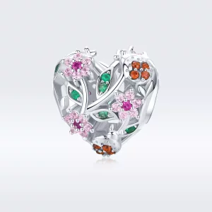 Charm de plata de estilo Pandora con mariquita y flores - BSC117 (imagen para) Charm de plata de estilo Pandora con mariquita y flores - BSC117