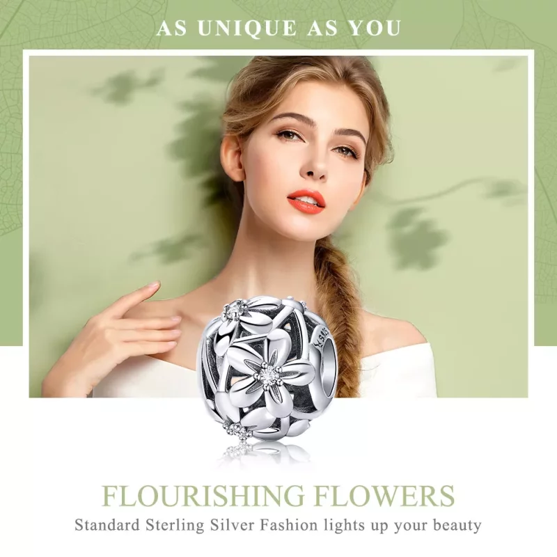 (imagen para) Charm de plata en forma de flor estilo Pandora - SCC729 - Ver 6