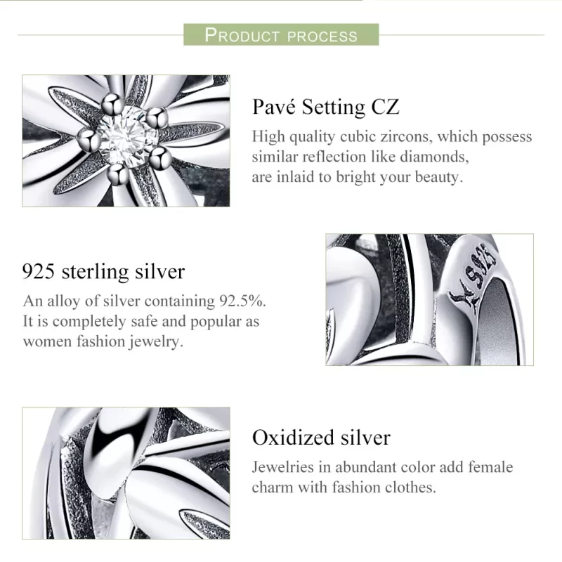 (imagen para) Charm de plata en forma de flor estilo Pandora - SCC729 - Ver 7