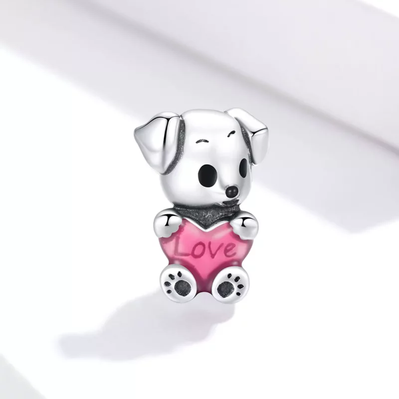 (imagen para) Charm de plata estilo Pandora con adorable cachorrito - SCC1677 - Ver 2