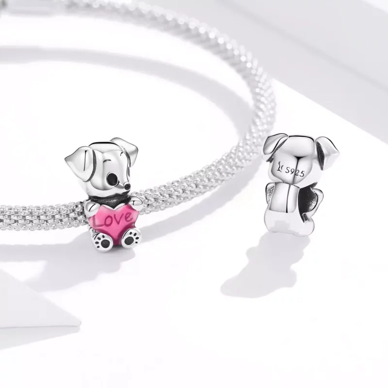(imagen para) Charm de plata estilo Pandora con adorable cachorrito - SCC1677 - Ver 4