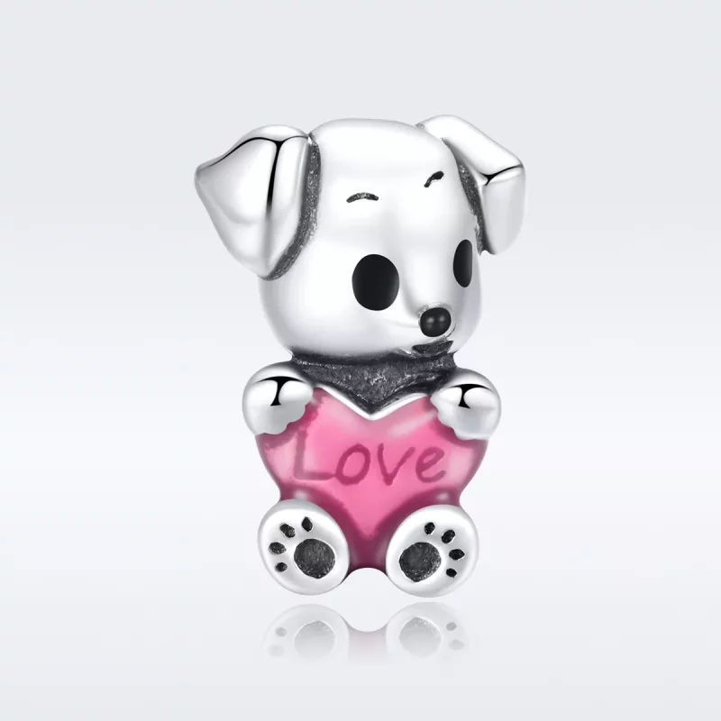 (imagen para) Charm de plata estilo Pandora con adorable cachorrito - SCC1677 - Ver 5