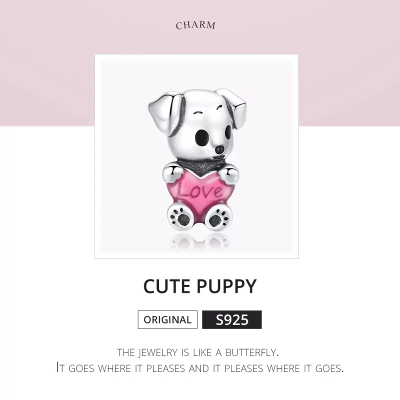 (imagen para) Charm de plata estilo Pandora con adorable cachorrito - SCC1677 - Ver 6