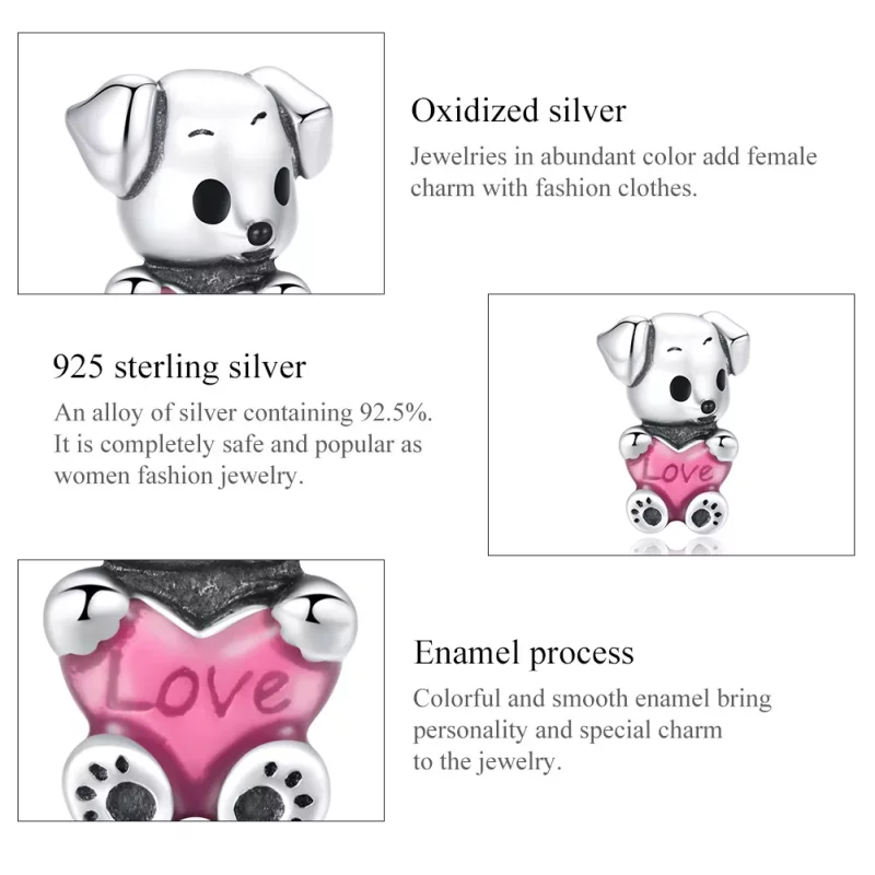 (imagen para) Charm de plata estilo Pandora con adorable cachorrito - SCC1677 - Ver 7