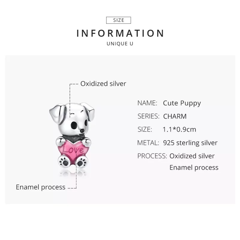 (imagen para) Charm de plata estilo Pandora con adorable cachorrito - SCC1677 - Ver 8