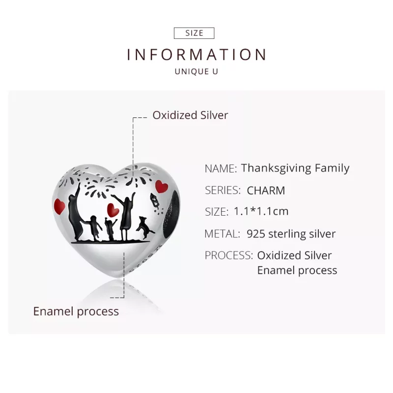(imagen para) Charm de Plata Estilo Pandora con Amor Familiar - SCC1634 - Ver 8
