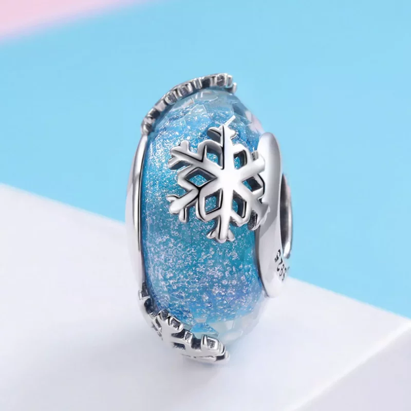 (imagen para) Charm de plata estilo Pandora con copos de nieve invernales congelados - SCC862 - Ver 2