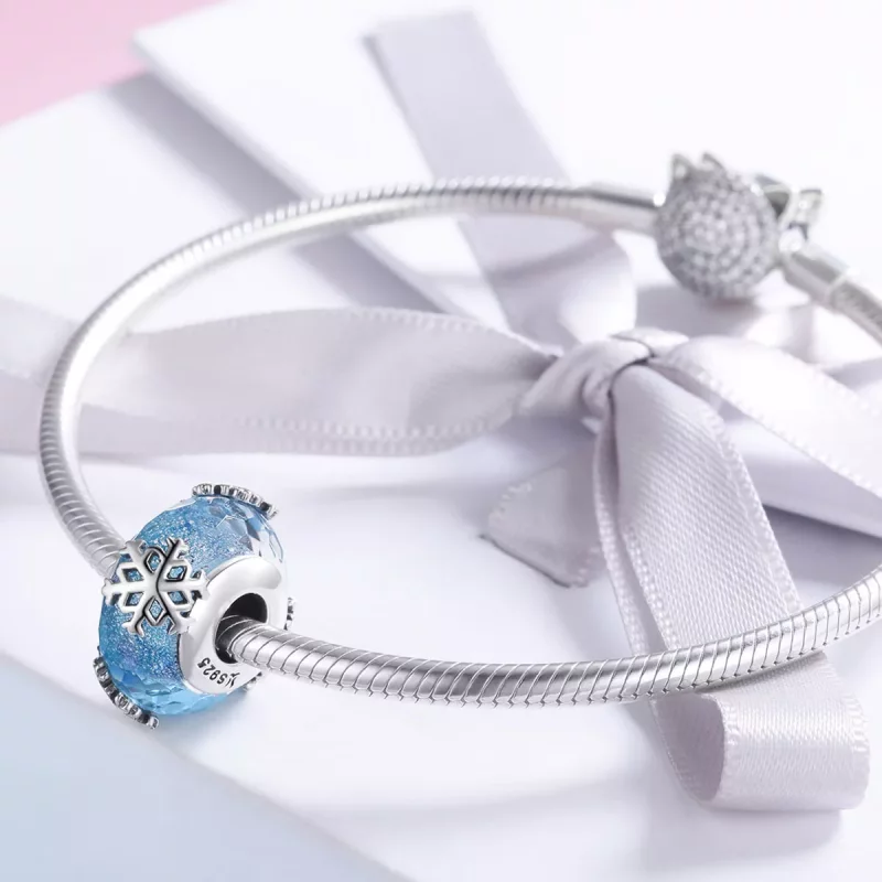 (imagen para) Charm de plata estilo Pandora con copos de nieve invernales congelados - SCC862 - Ver 4