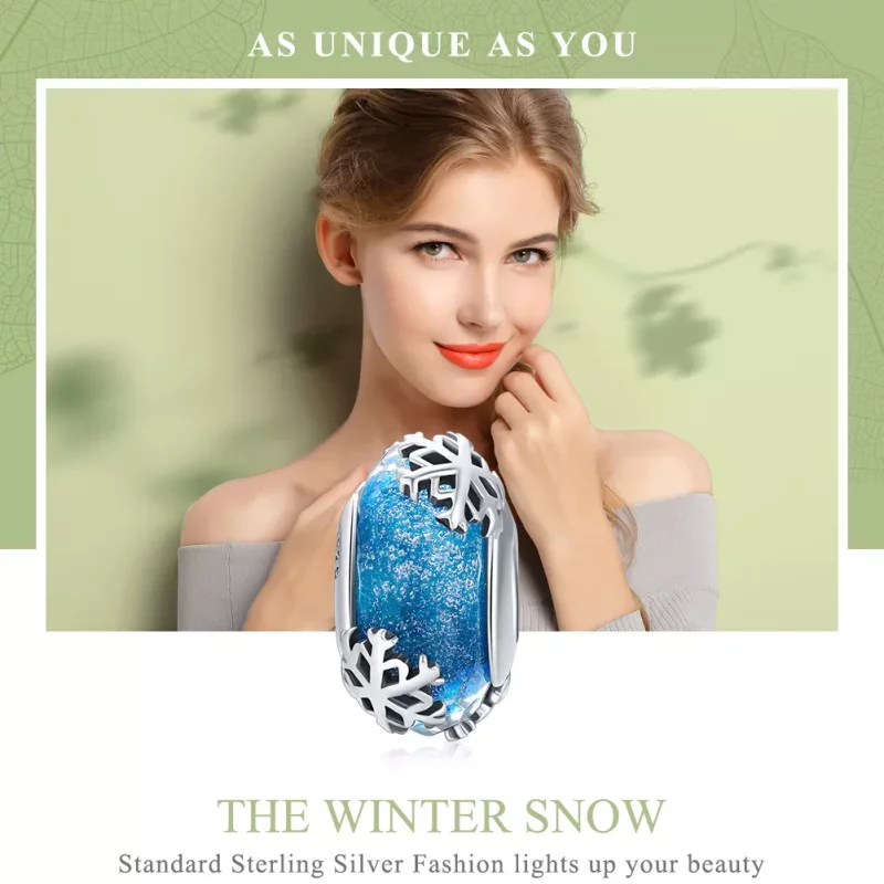 (imagen para) Charm de plata estilo Pandora con copos de nieve invernales congelados - SCC862 - Ver 6