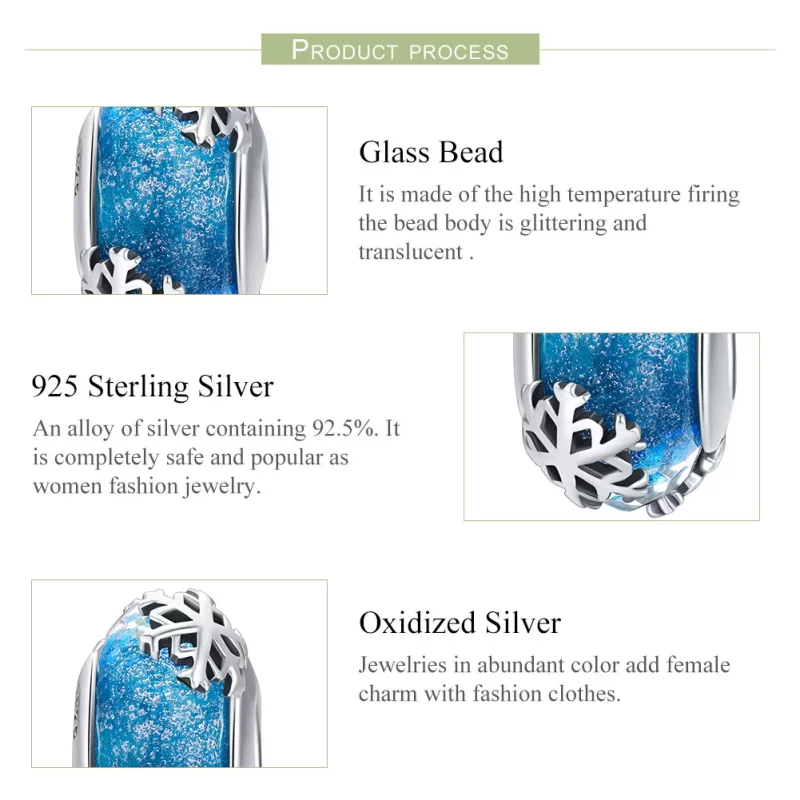 (imagen para) Charm de plata estilo Pandora con copos de nieve invernales congelados - SCC862 - Ver 7