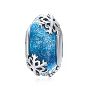 (imagen para) Charm de plata estilo Pandora con copos de nieve invernales congelados - SCC862