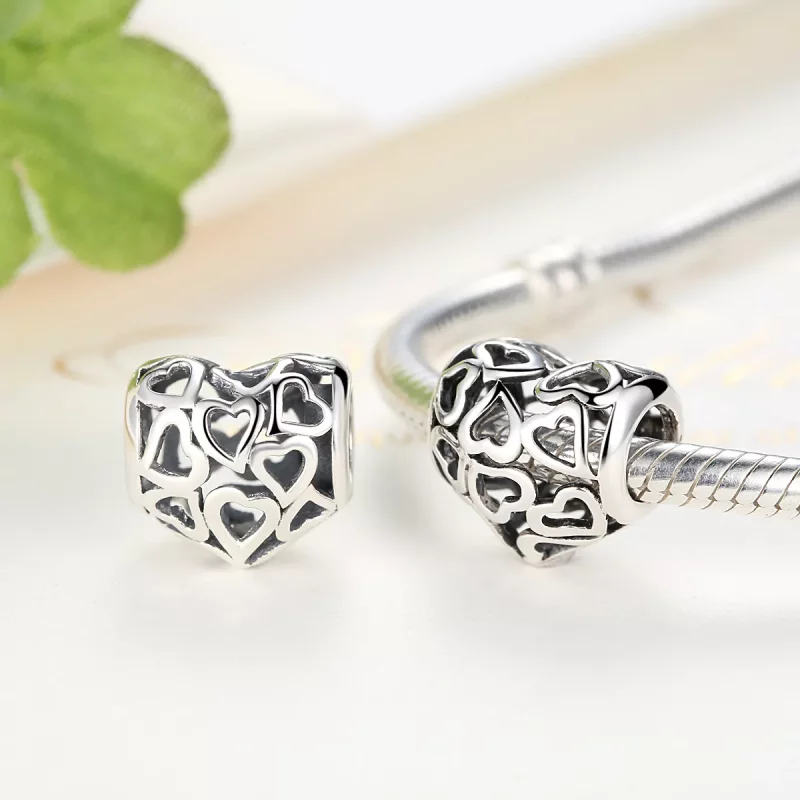 (imagen para) Charm de Plata Estilo Pandora con Corazones Calados - SCC024 - Ver 2