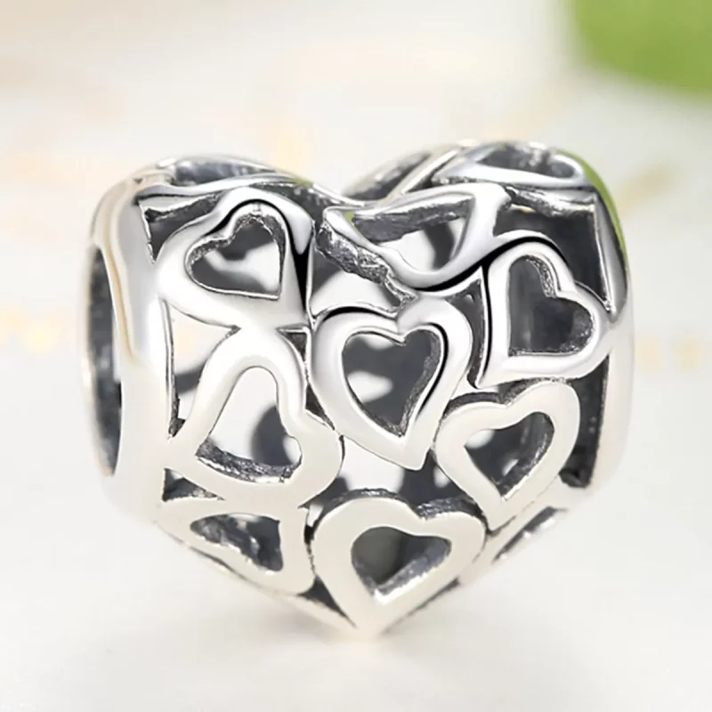 (imagen para) Charm de Plata Estilo Pandora con Corazones Calados - SCC024 - Ver 3