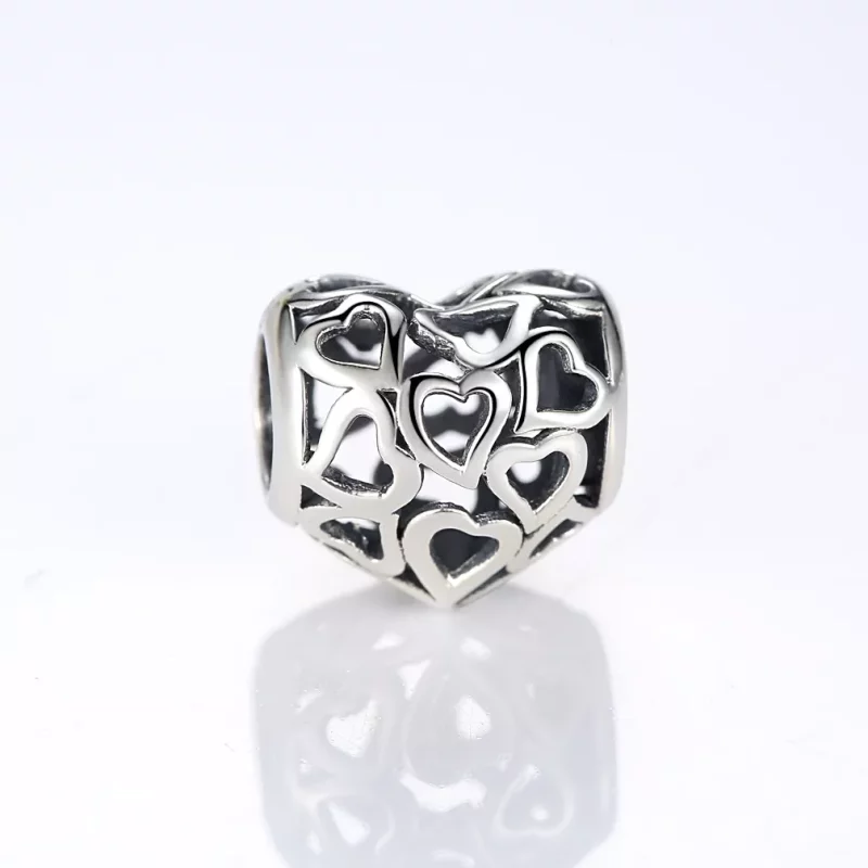 (imagen para) Charm de Plata Estilo Pandora con Corazones Calados - SCC024 - Ver 5