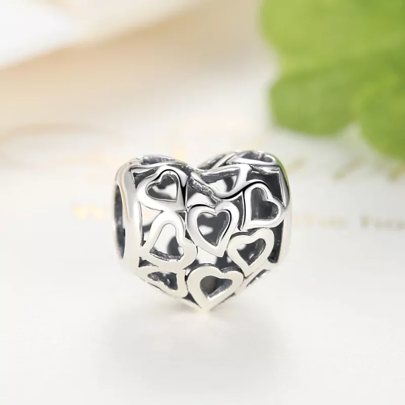 (imagen para) Charm de Plata Estilo Pandora con Corazones Calados - SCC024 - Ver 6