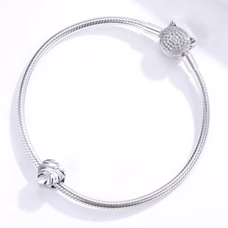 (imagen para) Charm de plata estilo Pandora con diseño de Monstera - BSC141 - Ver 3
