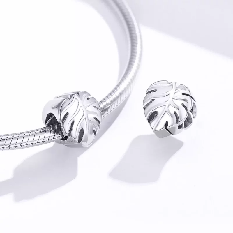 (imagen para) Charm de plata estilo Pandora con diseño de Monstera - BSC141 - Ver 4