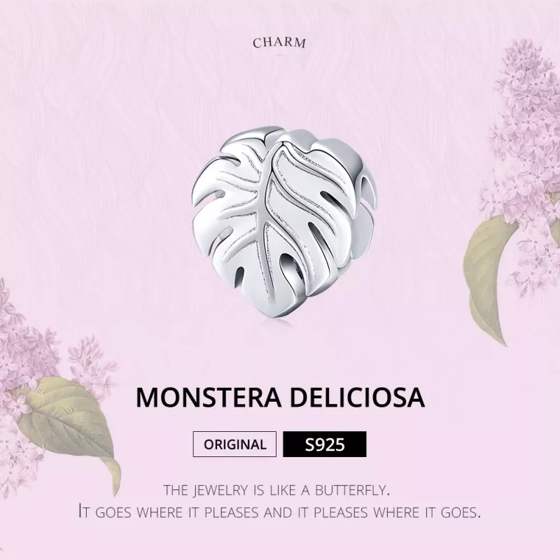 (imagen para) Charm de plata estilo Pandora con diseño de Monstera - BSC141 - Ver 6