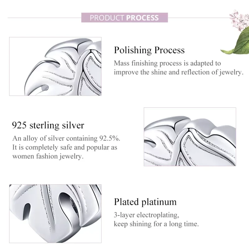 (imagen para) Charm de plata estilo Pandora con diseño de Monstera - BSC141 - Ver 8