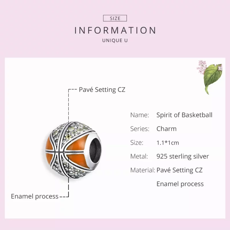 (imagen para) Charm de Plata Estilo Pandora con Espíritu del Baloncesto - SCC1506 - Ver 7